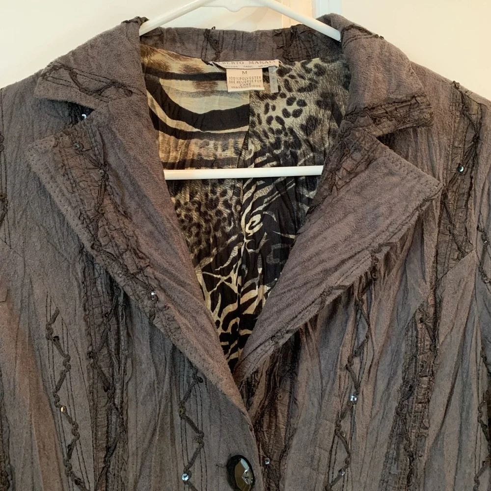 Alberto Makali Ness Black Faux Suede Sequin Blazer Jacket Size Medium